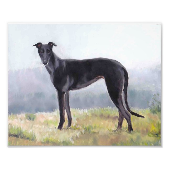 Black Greyhound Standing Dog Photo Print (Front)