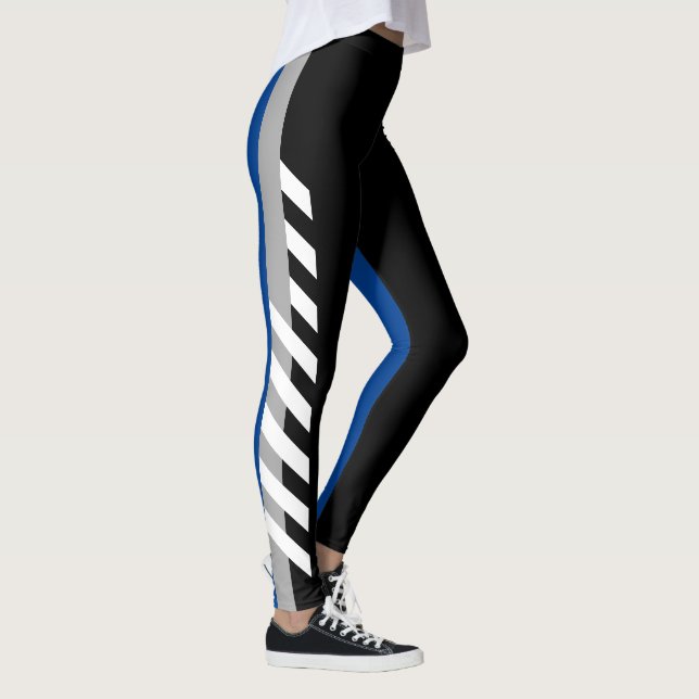 Black, Grey'n'Blue Stripe Leggings (Right)