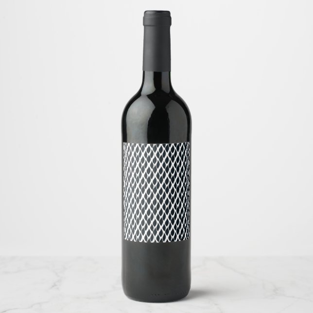 Black Grid Pattern  Wine Label (Front)