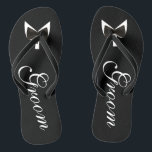 Black Grooms Bow-Tie Thongs<br><div class="desc">These beautiful black Grooms Bow-Tie Flip Flops will make a fun gift for any groom.</div>