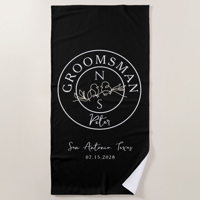 Black Groomsmen  Beach Towel (Front)