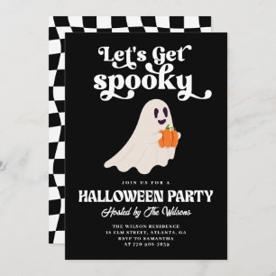 Black Groovy Ghost Let's Get Spooky Halloween Invitation
