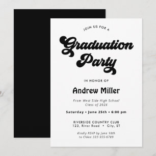Black Groovy retro Graduation Party Invitation