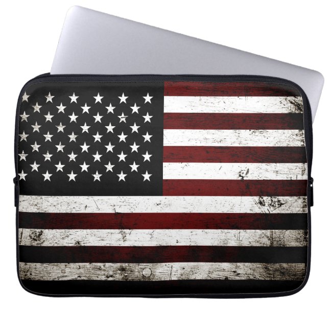 Black Grunge American Flag Laptop Sleeve (Front)