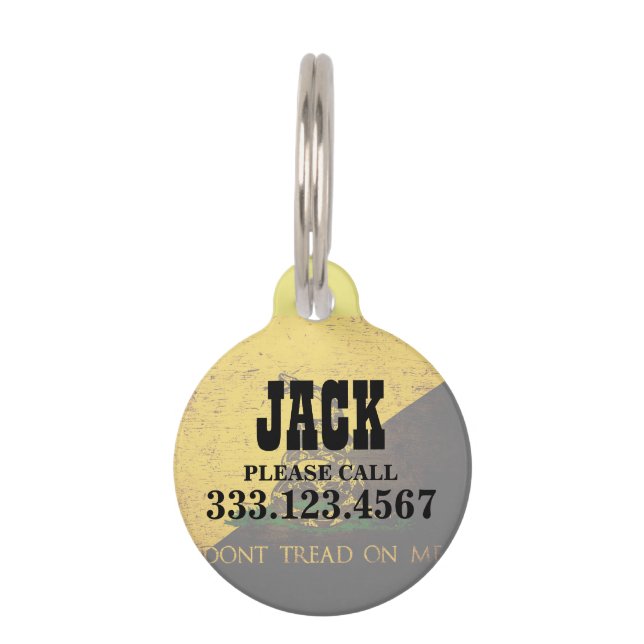 Black Grunge Anarcho Gadsden Flag Pet Tag (Front)