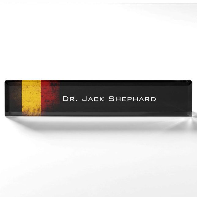 Black Grunge Belgium Flag Nameplate (Front)