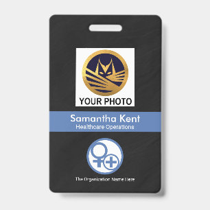 Black Grunge Blue Stripe Photo Template Medical ID Badge