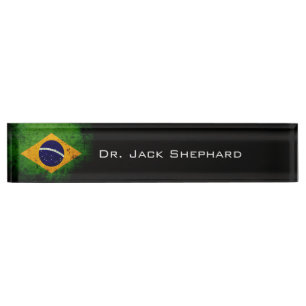 Black Grunge Brazil Flag Nameplate