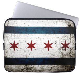 Black Grunge Chicago Flag Laptop Sleeve