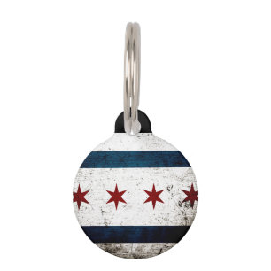 Black Grunge Chicago Flag Pet Tag