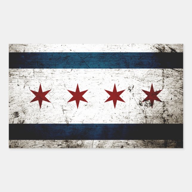 Black Grunge Chicago Flag Rectangular Sticker (Front)