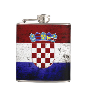 Black Grunge Croatia Flag Hip Flask