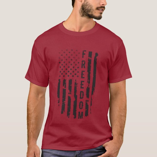 Black Grunge Freedom U.S. Flag T-Shirt (Front)
