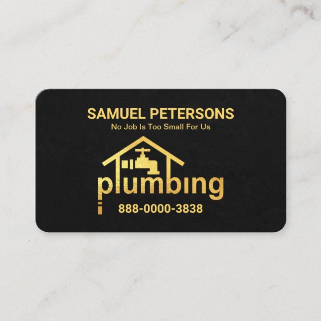 Black Grunge Gold Plumbing Home Business Card (Front)