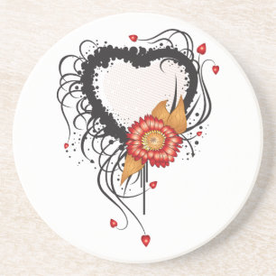 Black Grunge Heart Sunflower Coaster