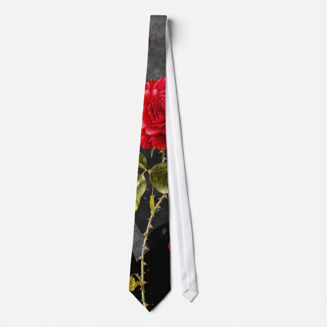 Black Grunge Hearts with Red Rose Tie (Front)