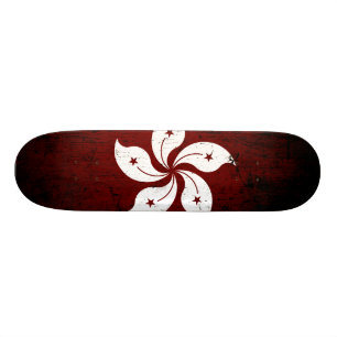 Black Grunge Hong Kong Flag Skateboard