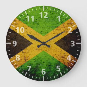 Black Grunge Jamaica Flag Large Clock