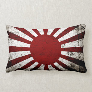 Black Grunge Japan Rising Sun Flag Lumbar Cushion