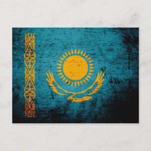 Black Grunge Kazakhstan Flag Postcard