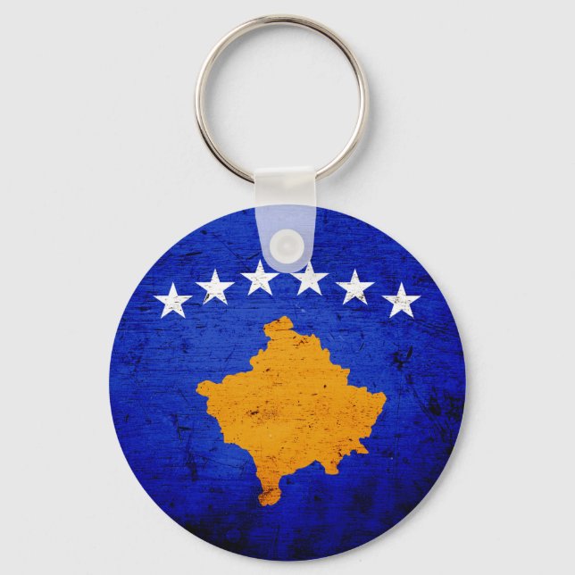 Black Grunge Kosovo Flag Key Ring (Front)