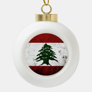 Black Grunge Lebanon Flag Ceramic Ball Christmas Ornament