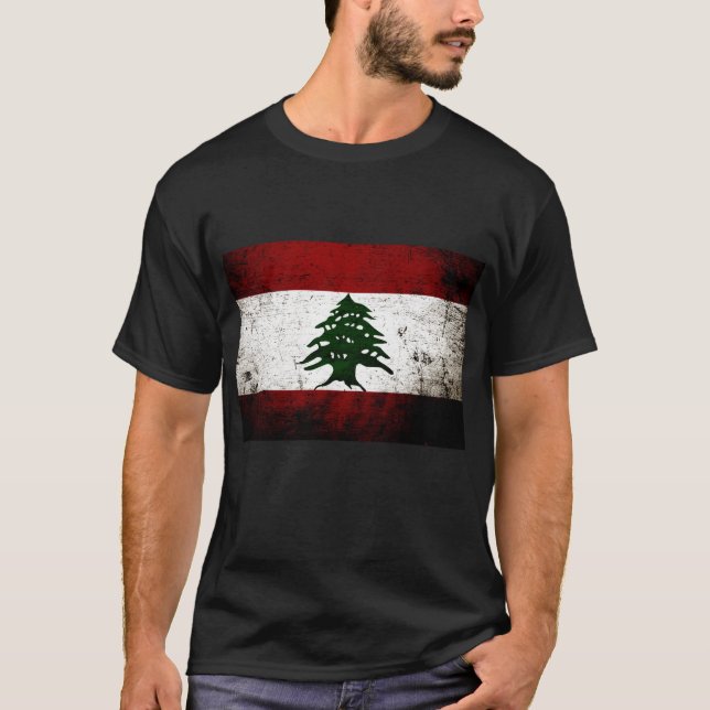 Black Grunge Lebanon Flag T-Shirt (Front)