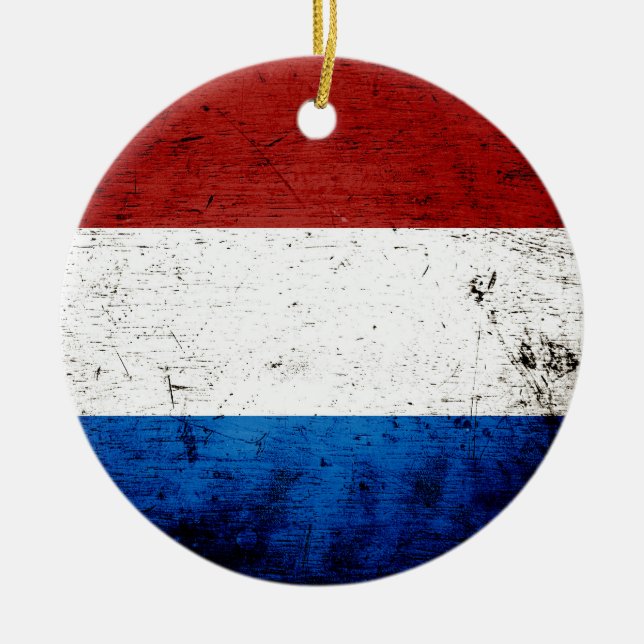 Black Grunge Luxembourg Flag Ceramic Tree Decoration (Front)