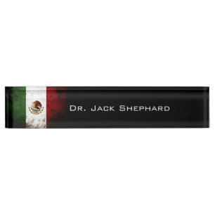 Black Grunge Mexico Flag Nameplate