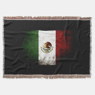 Black Grunge Mexico Flag Throw Blanket