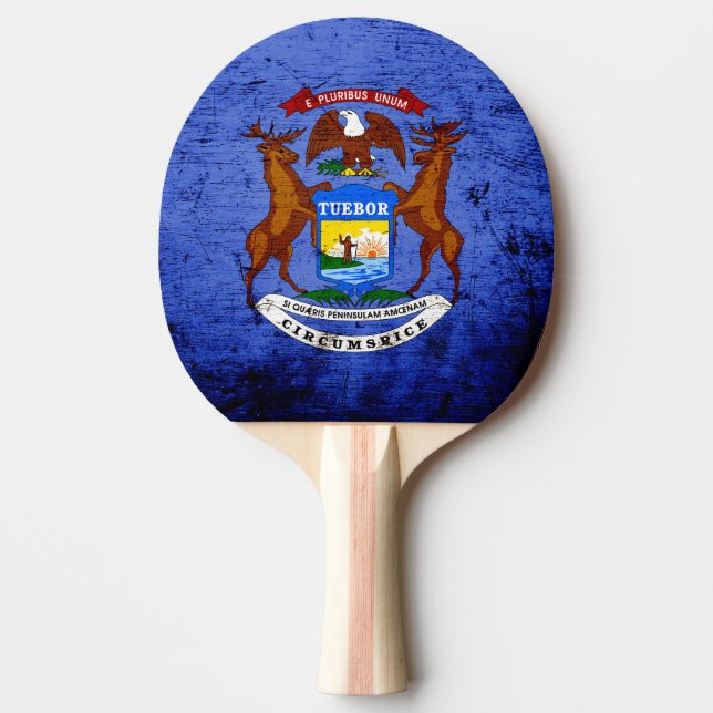 Black Grunge Michigan State Flag Ping Pong Paddle (Front)