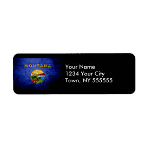 Black Grunge Montana State Flag Return Address Label