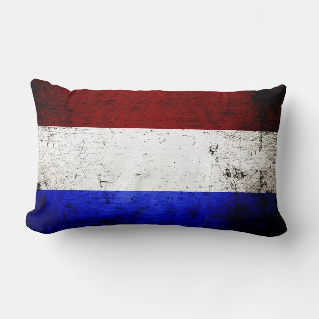 Black Grunge Netherlands Flag Lumbar Cushion (Front)
