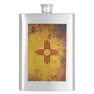Black Grunge New Mexico State Flag Hip Flask
