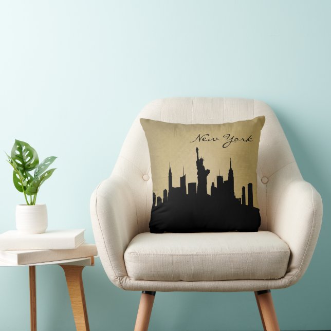 Black & Grunge New York Skyline | Landmark Cushion (Chair)