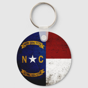 Black Grunge North Carolina  State Flag Key Ring