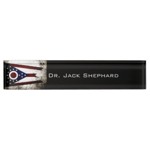 Black Grunge Ohio State Flag Nameplate