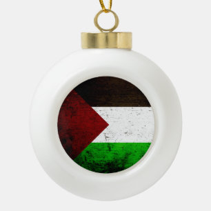 Black Grunge Palestine Flag Ceramic Ball Christmas Ornament