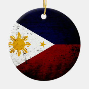 Black Grunge Philippines Flag Ceramic Tree Decoration