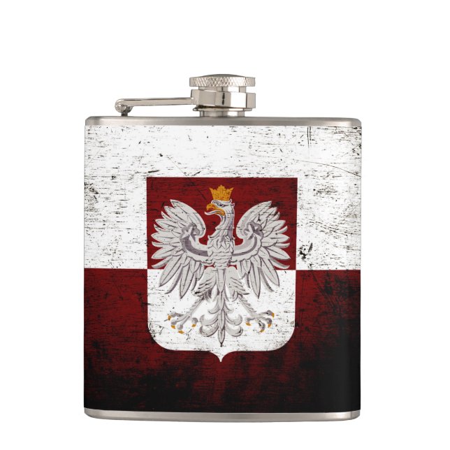 Black Grunge Poland Flag Hip Flask (Front)