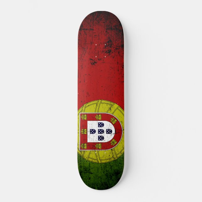 Black Grunge Portugal Flag Skateboard (Front)