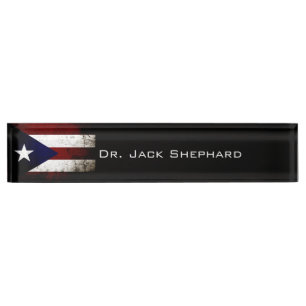 Black Grunge Puerto Rico Flag Nameplate