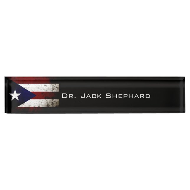 Black Grunge Puerto Rico Flag Nameplate (Front)