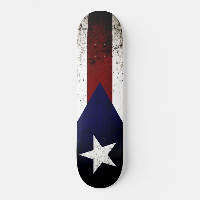 Black Grunge Puerto Rico Flag Skateboard (Front)