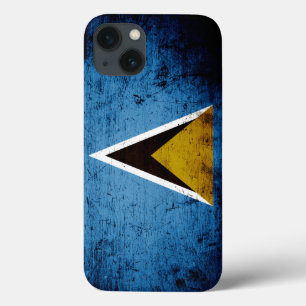 Black Grunge Saint Lucia Flag iPhone 13 Case
