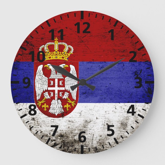 Black Grunge Serbia Flag Large Clock (Front)