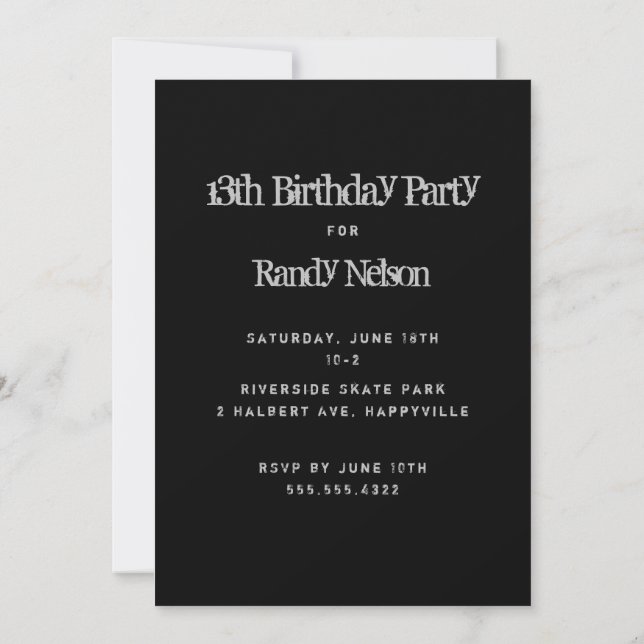 Black Grunge Sons Boys Teens Birthday Invitation (Back)
