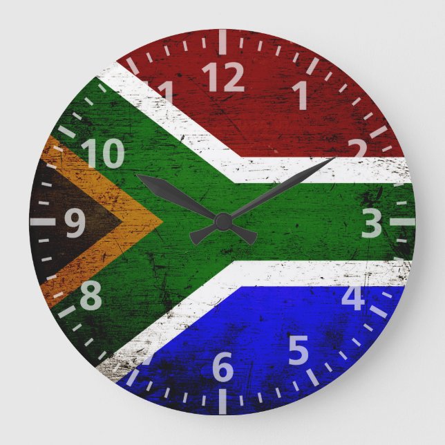 Black Grunge South Africa Flag Large Clock (Front)