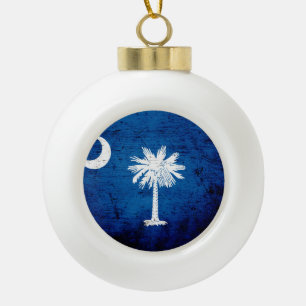 Black Grunge South Carolina State Flag Ceramic Ball Christmas Ornament