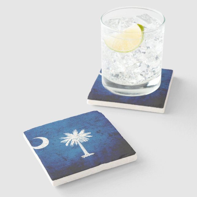 Black Grunge South Carolina State Flag Stone Coaster (Side)